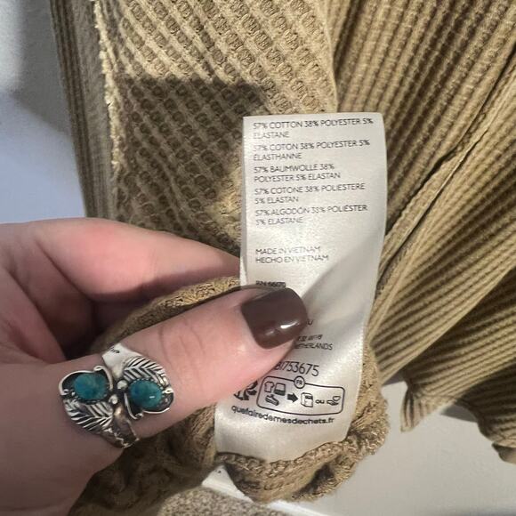 We The Free Green Waffle Knit Long Sleeve Top Size Large - Picture 6 of 6